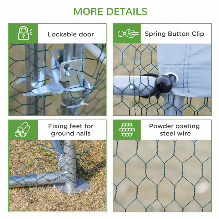 Pawhut Grand Poulailler En Metal Galvanise, Enclos 3 Pieces, Poulailler Avec Couverture Resistante Aux Uv Et A L'eau Pour Jardin Exterieur, 10 Pi X 19,7 Pi X 6,4 Pi