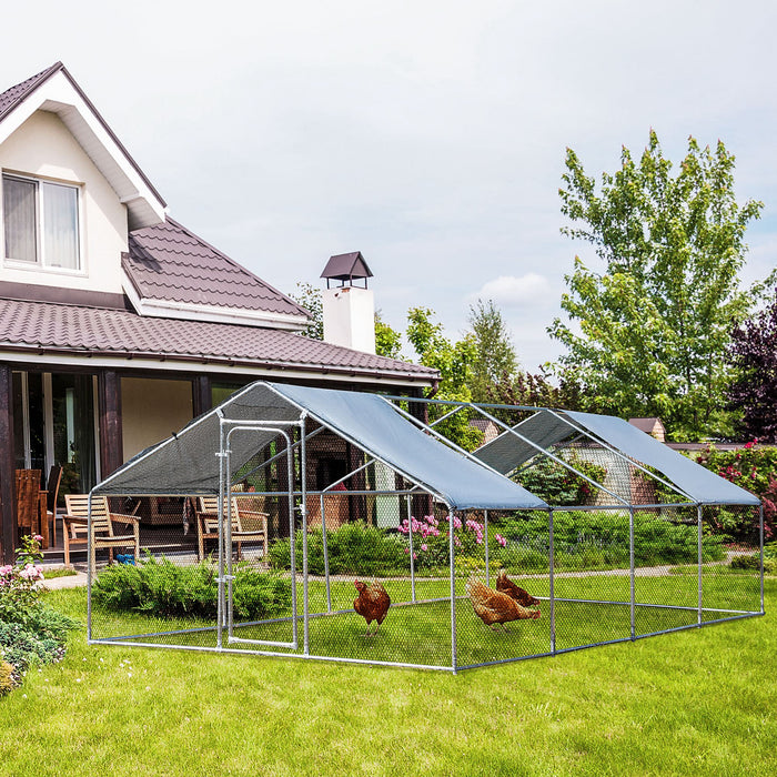 Pawhut Poulailler Galvanise, Grande Cage A Poulet En Metal, Maison Avec Couverture Resistante Aux Uv Et A L'eau Pour Jardin Exterieur 10 Pi X 26 Pi X 6,5 Pi