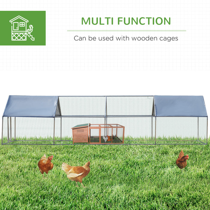 Pawhut Poulailler Galvanise, Grande Cage A Poulet En Metal, Maison Avec Couverture Resistante Aux Uv Et A L'eau Pour Jardin Exterieur 10 Pi X 26 Pi X 6,5 Pi