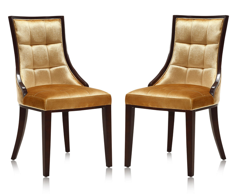 Ensemble 2 chaises de salle à manger Fifth Avenue de Manhattan Comfort en velours - doré antique et noyer