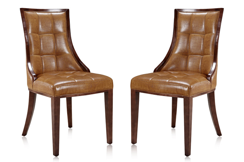 Ensemble 2 chaises de salle à manger Fifth Avenue de Manhattan Comfort en similicuir - brun clair et noyer