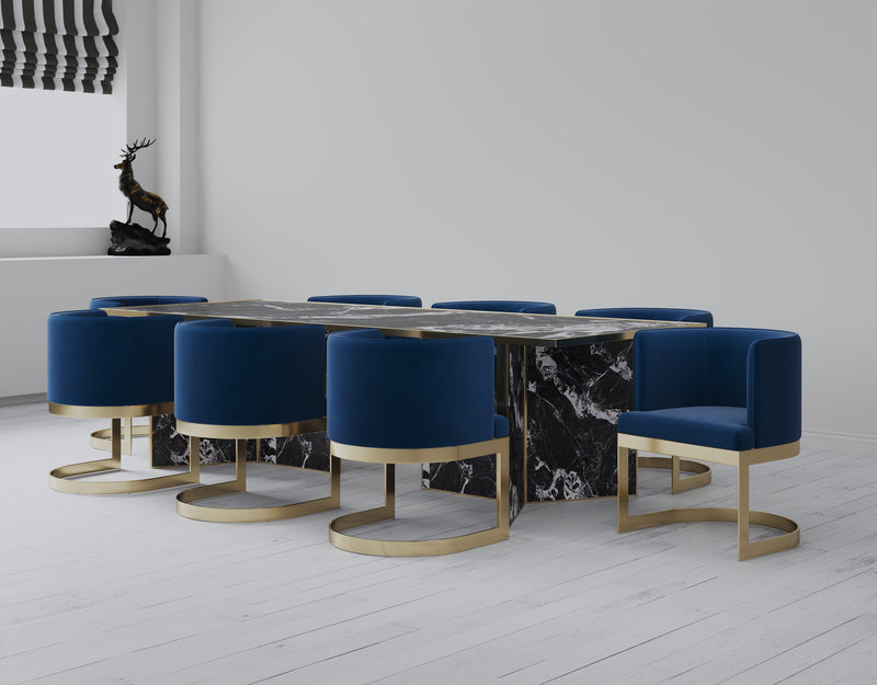 Chaise de salle à manger Aura de Manhattan Comfort en velours - bleu roi et laiton poli