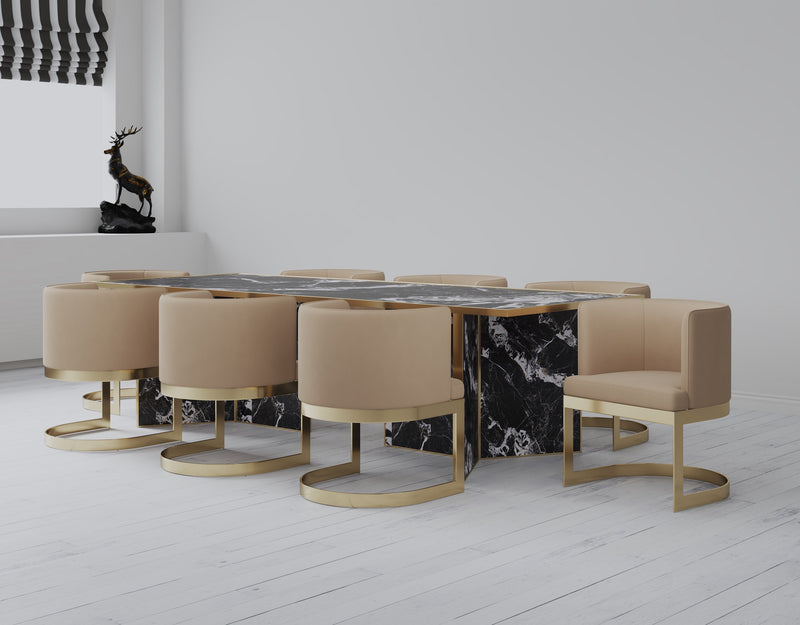 Chaise de salle à manger Aura de Manhattan Comfort en velours - sable et laiton poli