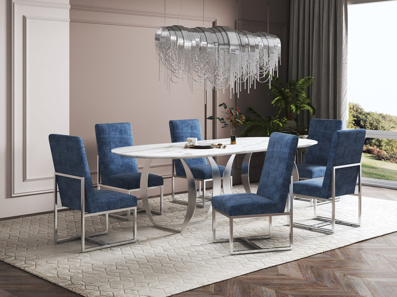 Chaise de salle à manger Element de Manhattan Comfort - velours bleu