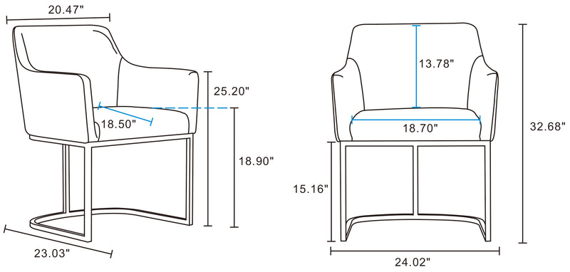 Chaise de salle à manger à accoudoirs moderne Serena de Manhattan Comfort revêtue de similicuir avec pattes en acier - gris clair