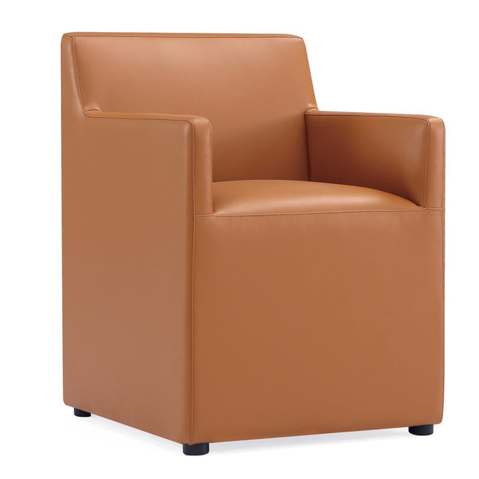 Chaise de salle à manger carrée et moderne sans accoudoirs Anna de Manhattan Comfort en similicuir - brun clair