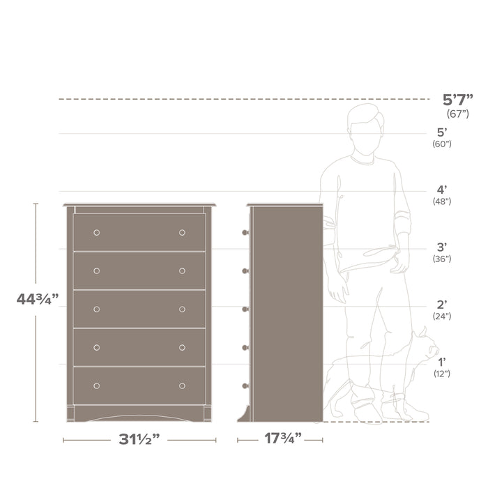 Commode verticale Salt Spring à 5 tiroirs - gris délavé