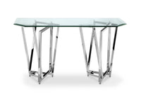 Table de salon moderne Drew de 50 po avec dessus en verre et base en métal - chrome