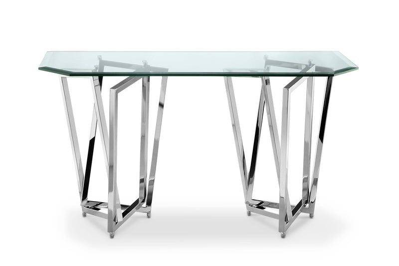 Table de salon moderne Drew de 50 po avec dessus en verre et base en métal - chrome 