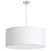 Luminaire suspendu de Dainolite de 28 po de diamètre avec abat-jour cylindrique blanc sans fond qui diffuse la lumière, fini chromé poli et 1 ampoule