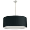 Luminaire suspendu de Dainolite de 28 po de diamètre avec abat-jour cylindrique noir sans fond qui diffuse la lumière, fini chromé satiné et 1 ampoule