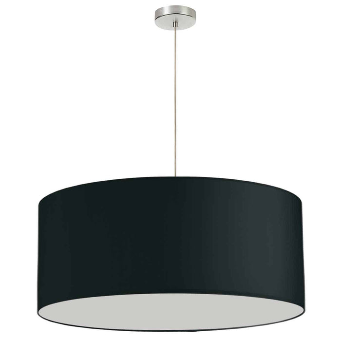 Luminaire suspendu de Dainolite de 28 po de diamètre avec abat-jour cylindrique noir sans fond qui diffuse la lumière, fini chromé satiné et 1 ampoule