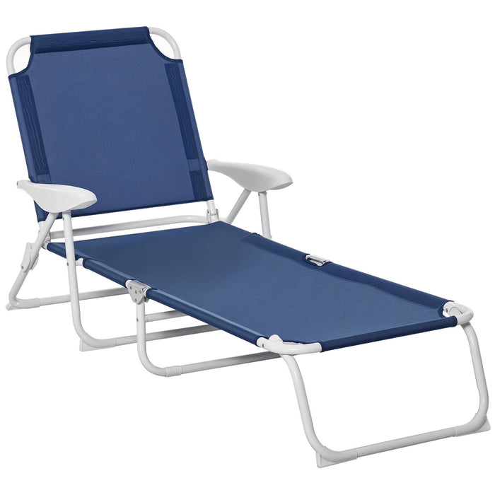 Chaise Longue Exterieure Outsunny Avec Dossier Reglable A 4 Niveaux, Bleu