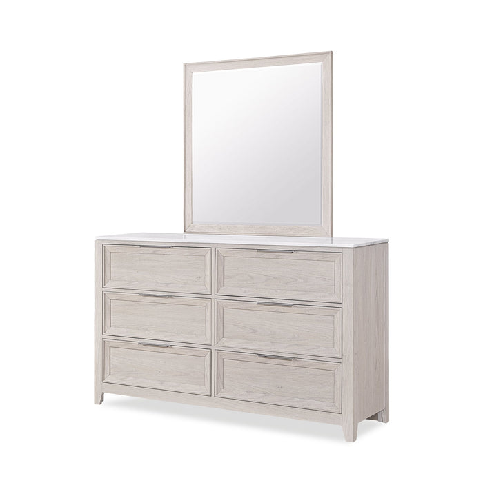 Commode de chambre à coucher Elana de 65 po (L) x 39 po (H) à 6 tiroirs avec dessus en marbre véritable - beige