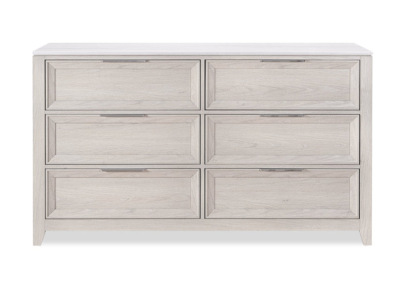 Ensemble de chambre à coucher Elana 5 pièces naturel avec lit de rangement, commode et miroir - format très grand lit