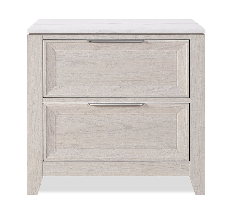 Ensemble de chambre à coucher Elana 6 pièces avec lit de rangement, commode, miroir et table de nuit, beige - format très grand lit