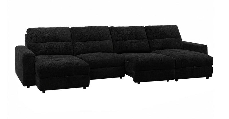 Sofa sectionnel modulaire à coulissement électrique Elevate de Scott Living 4 pièces en chenille avec 2 fauteuils longs de rangement - Ebony