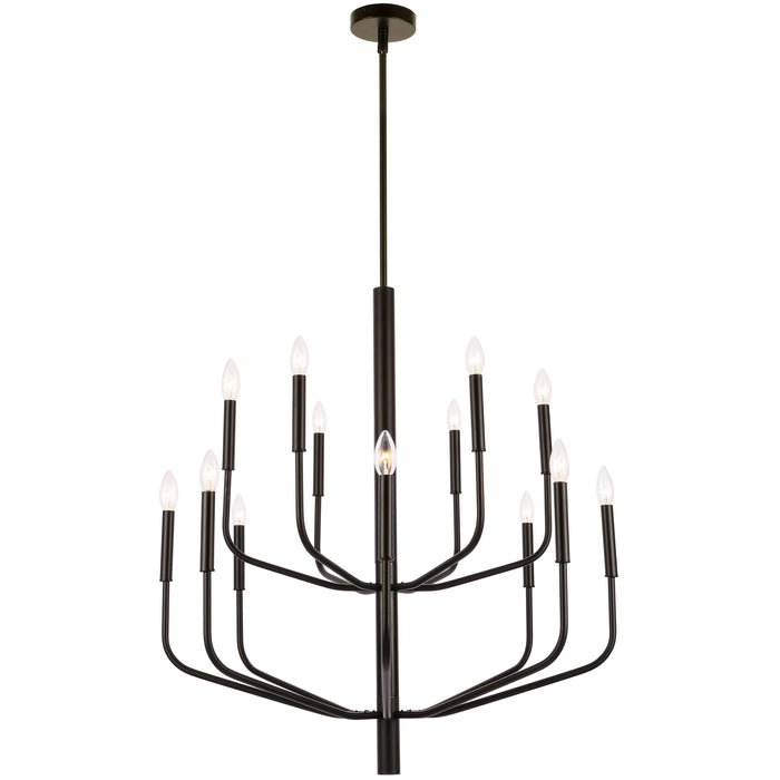 Lustre Eleanor de Dainolite avec fini noir mat et 14 ampoules