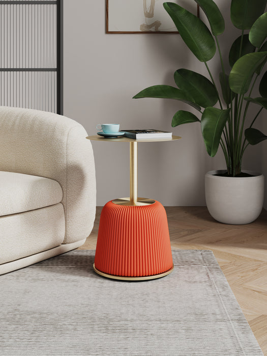 Table de bout moderne Anderson 1.0 de Manhattan Comfort avec revêtement en similicuir et dessus de table doré - orange