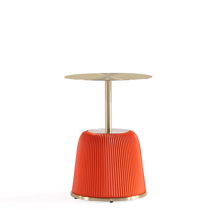 Table de bout moderne Anderson 1.0 de Manhattan Comfort avec revêtement en similicuir et dessus de table doré - orange