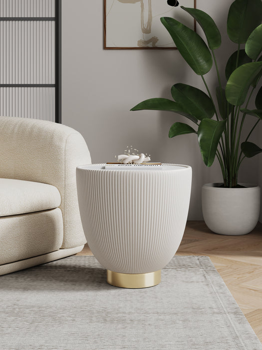 Table de bout moderne Anderson 2.0 de Manhattan Comfort avec revêtement en similicuir et dessus de table en imitation de marbre en céramique - crème