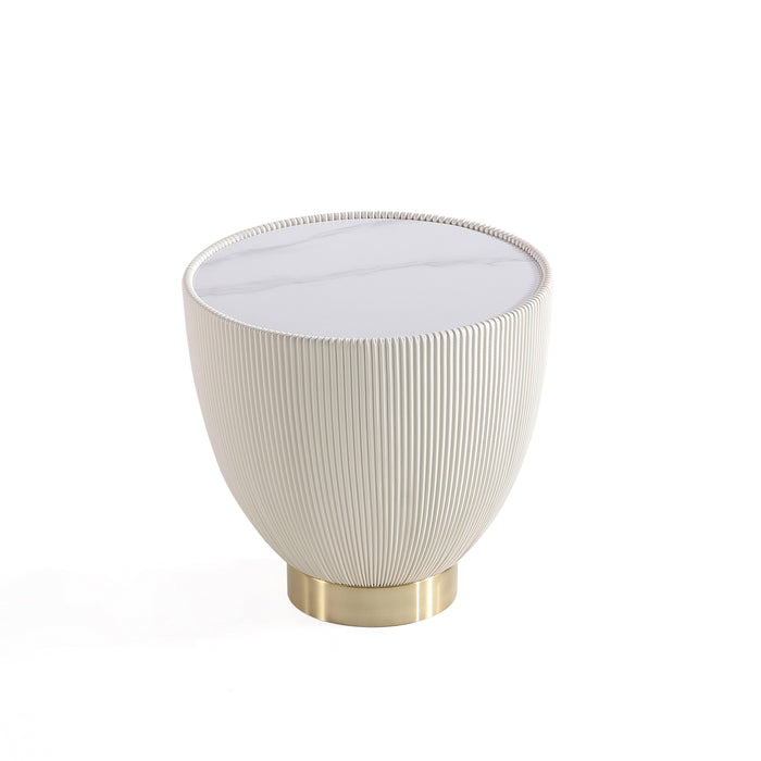 Table de bout moderne Anderson 2.0 de Manhattan Comfort avec revêtement en similicuir et dessus de table en imitation de marbre en céramique - crème
