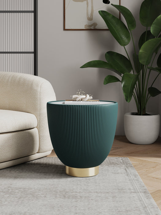 Table de bout moderne Anderson 2.0 de Manhattan Comfort avec revêtement en similicuir et dessus de table en imitation de marbre en céramique - verte