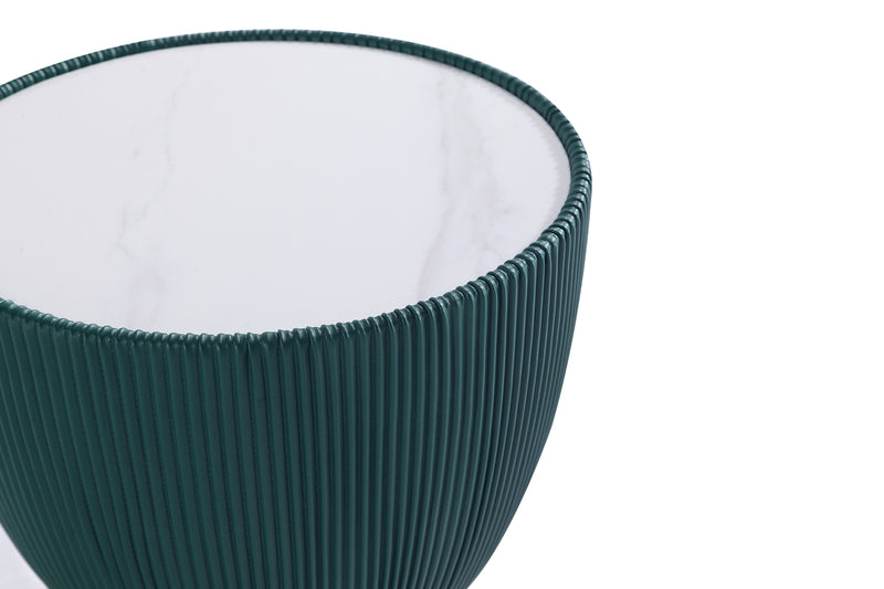Table de bout moderne Anderson 2.0 de Manhattan Comfort avec revêtement en similicuir et dessus de table en imitation de marbre en céramique - verte