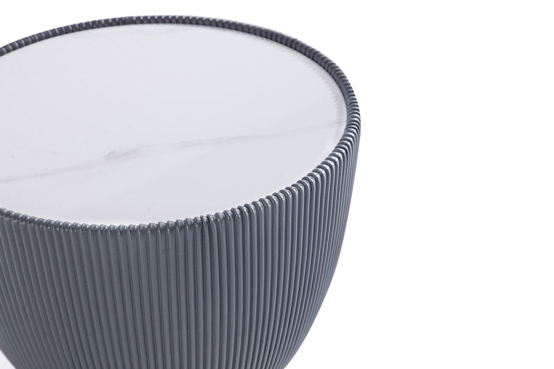 Table de bout moderne Anderson 2.0 de Manhattan Comfort avec revêtement en similicuir et dessus de table en imitation de marbre en céramique - grise