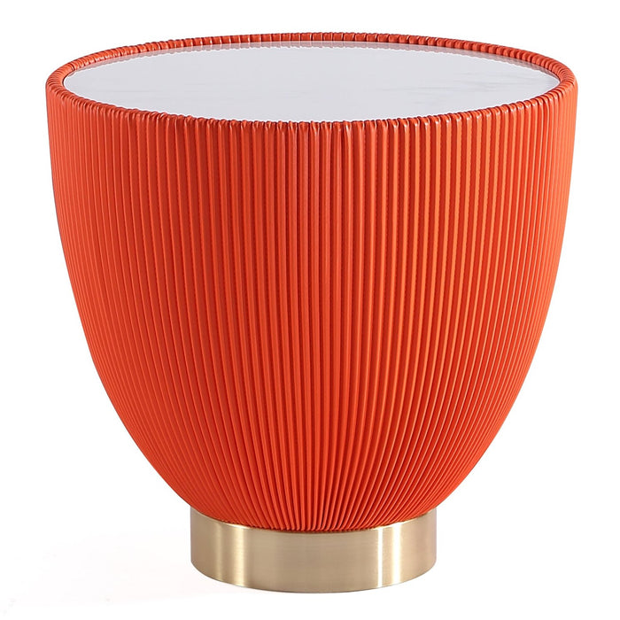 Table de bout moderne Anderson 2.0 de Manhattan Comfort avec revêtement en similicuir et dessus de table en imitation de marbre en céramique - orange