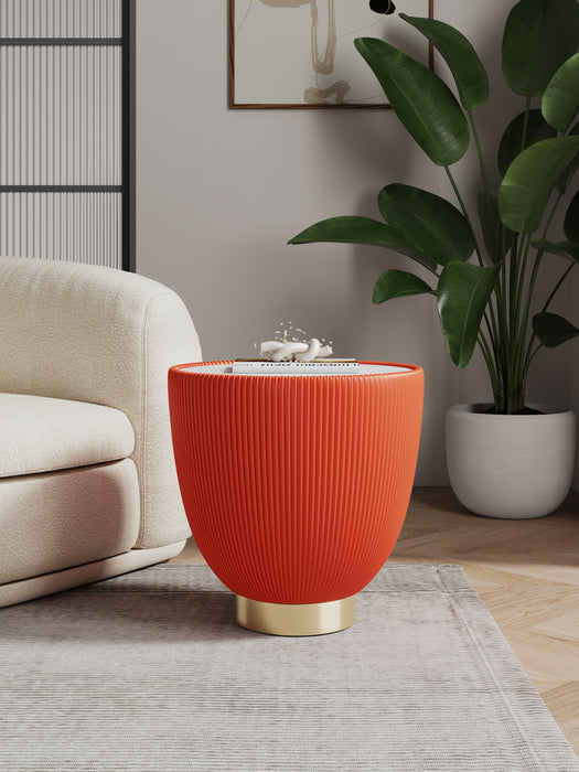 Table de bout moderne Anderson 2.0 de Manhattan Comfort avec revêtement en similicuir et dessus de table en imitation de marbre en céramique - orange