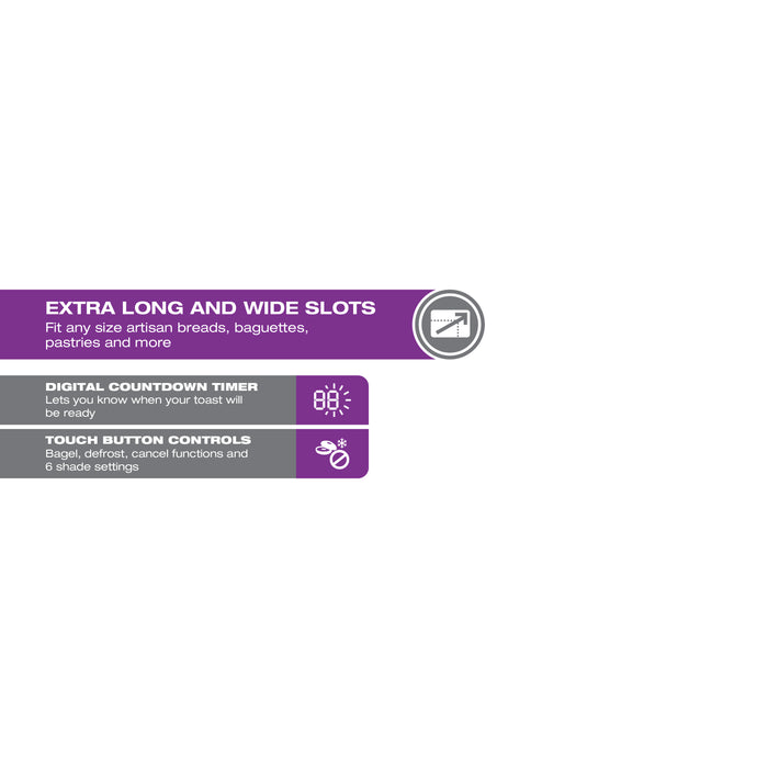 Grille-pain numérique Salton à 4 tranches avec compte à rebours - ET2108