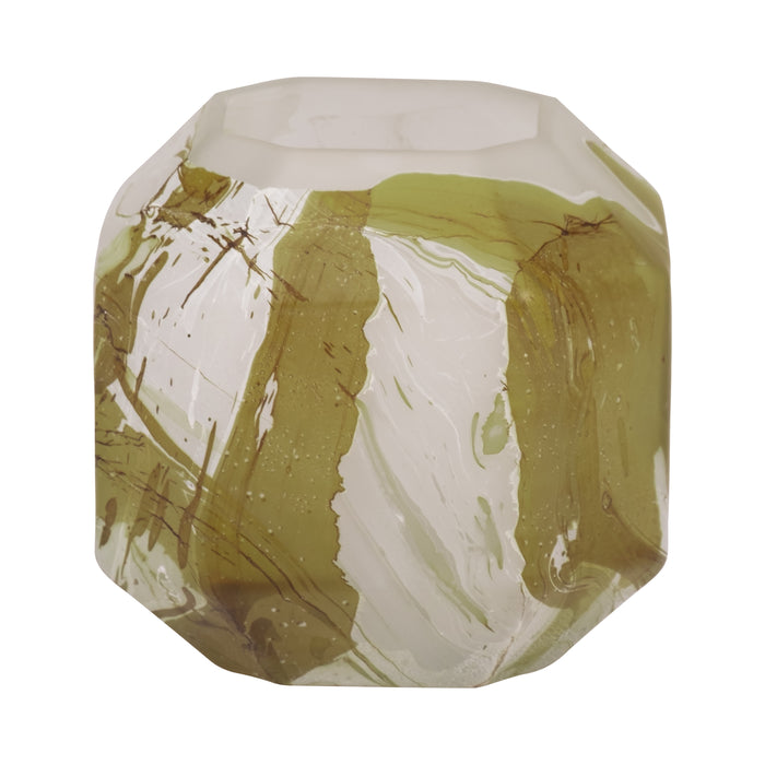 Vase Dominique de 5 po en verre au fini de feu cuivré - ivoire