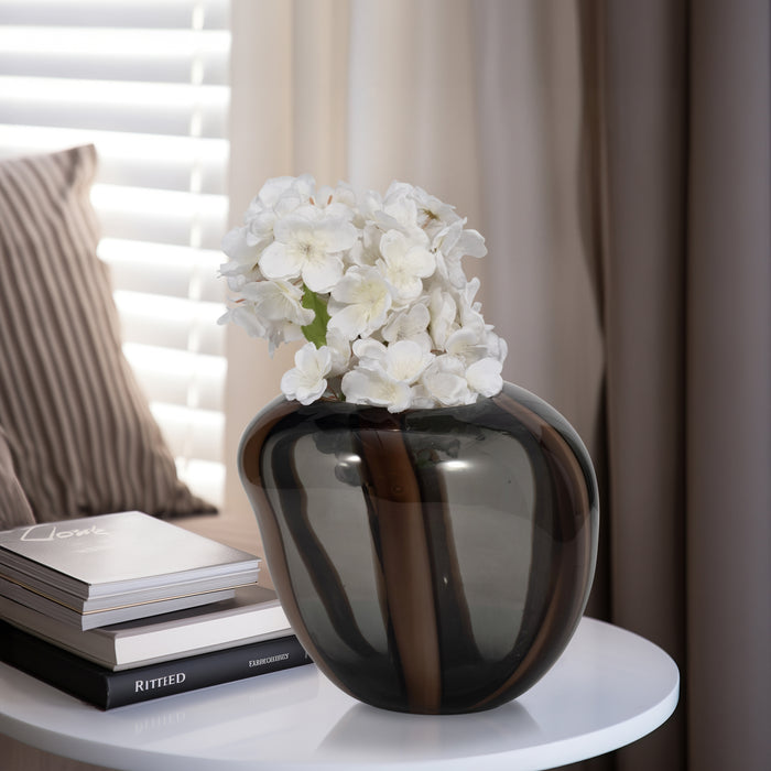 Petit vase Bayle de 7 po en verre à rayures - brun