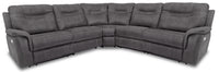 Sofa sectionnel à inclinaison électrique Floy 5 pièces en suédine avec appuie-têtes électriques et port USB - gris
