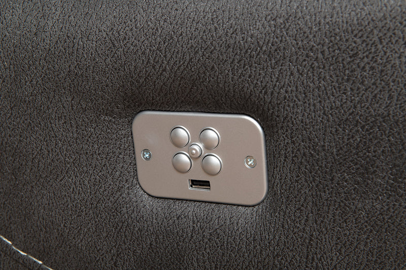 Sofa sectionnel à inclinaison électrique Floy 6 pièces en suédine avec appuie-têtes électriques, console et port USB - gris