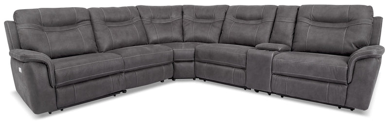 Sofa sectionnel à inclinaison électrique Floy 6 pièces en suédine avec appuie-têtes électriques, console et port USB - gris