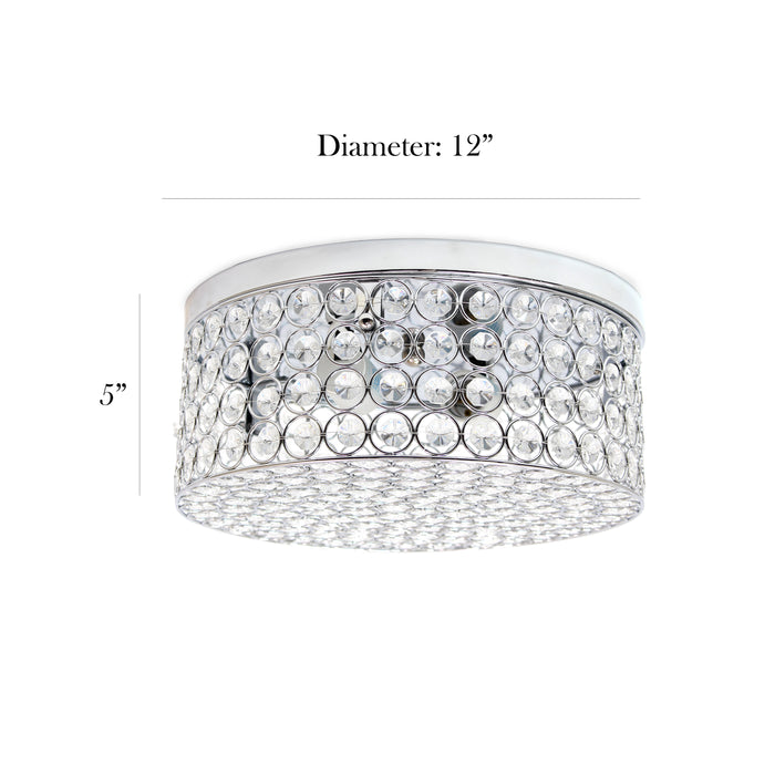 Plafonnier affleuré Elipse d’Elegant Designs en cristal à 2 ampoules - chromé