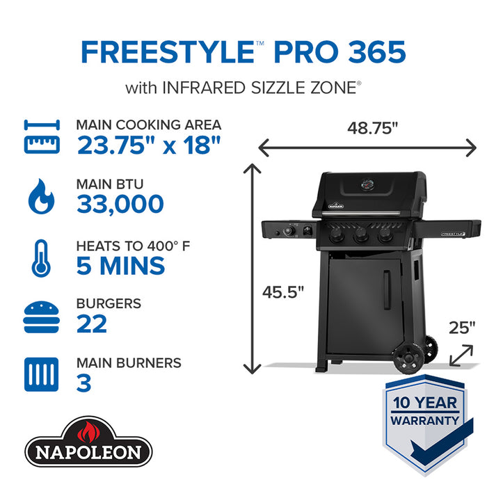 Barbecue à gaz propane 365 de Napoleon de 43 000 BTU avec brûleur latéral infrarouge - FP365DSIBPMK-1