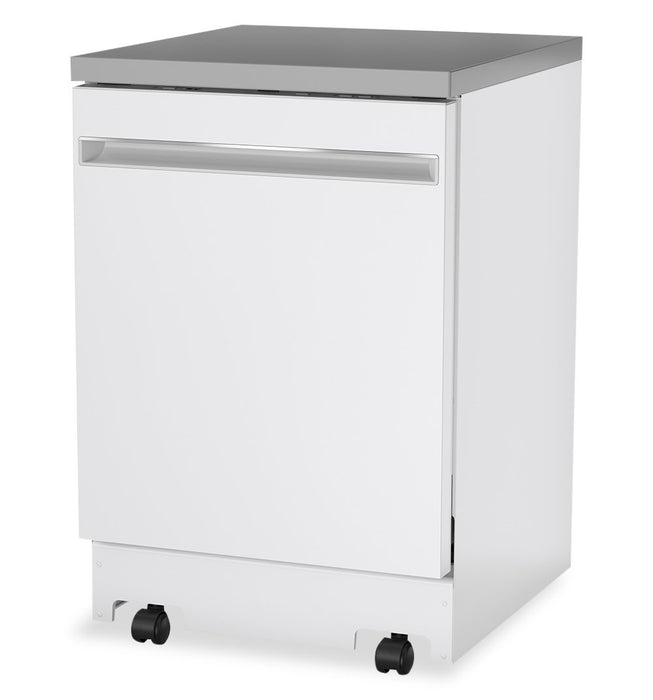 Lave-vaisselle portatif GE de 24 po et de 54 dBA avec commandes sur le dessus et broyeur d’aliments solides PiranhaMC - blanc - GPT225SGLWW