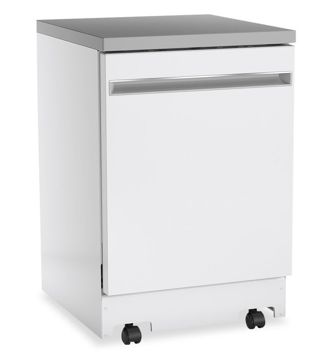 Lave-vaisselle portatif GE de 24 po et de 54 dBA avec commandes sur le dessus et broyeur d’aliments solides PiranhaMC - blanc - GPT225SGLWW