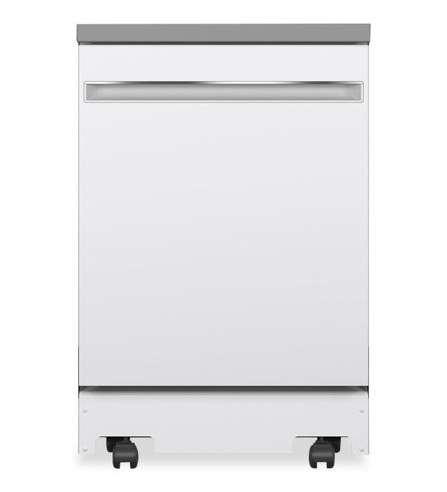 Lave-vaisselle portatif GE de 24 po et de 54 dBA avec commandes sur le dessus et broyeur d’aliments solides PiranhaMC - blanc - GPT225SGLWW