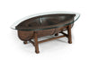 Table à café éclectique Hatfield de 52 po avec dessus en verre et base de style canoë - chêne foncé