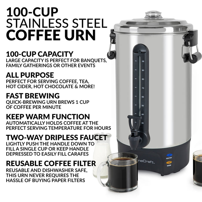 Cafetière Homecraft avec urne à café de 100 tasses et distributeur de boissons chaudes - HCCU100SS