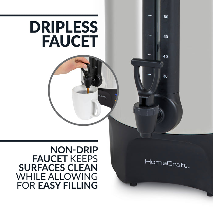 Cafetière Homecraft avec urne à café de 100 tasses et distributeur de boissons chaudes - HCCU100SS