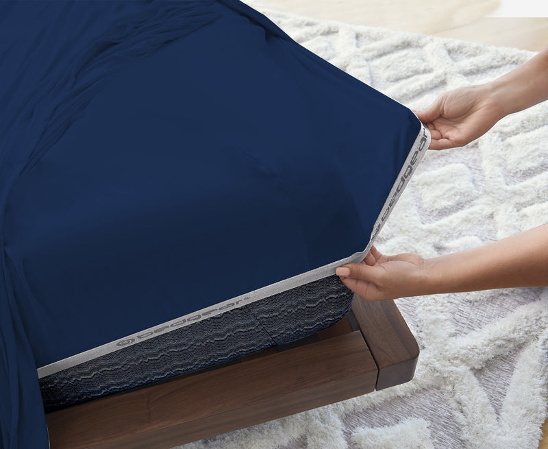 Ensemble de draps Hyper-Cotton BEDGEARMD 4 pièces pour très grand lit - bleu marine