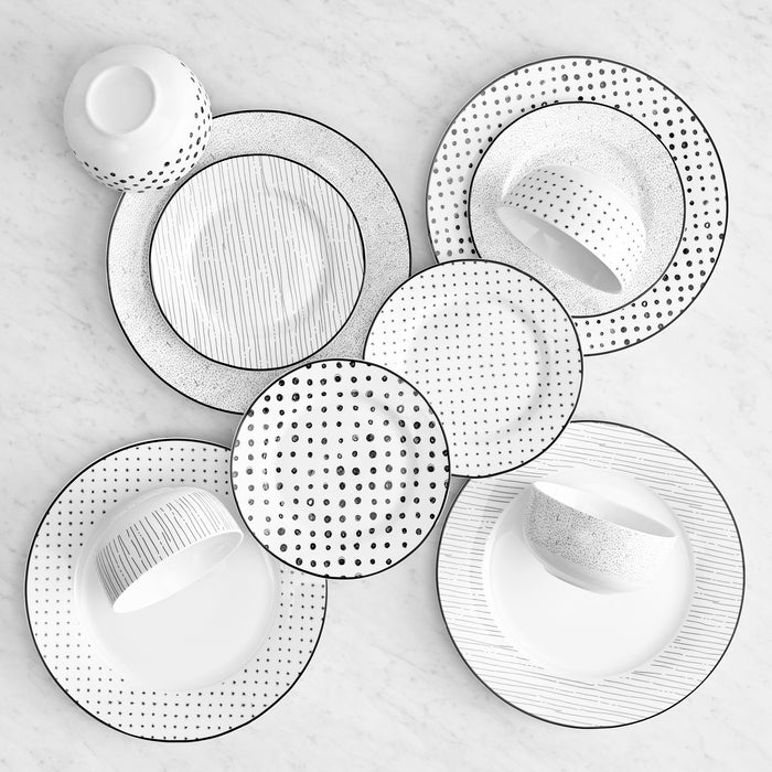 H2K Ensemble de Vaisselle Sketch en Porcelaine 12 Morceaux