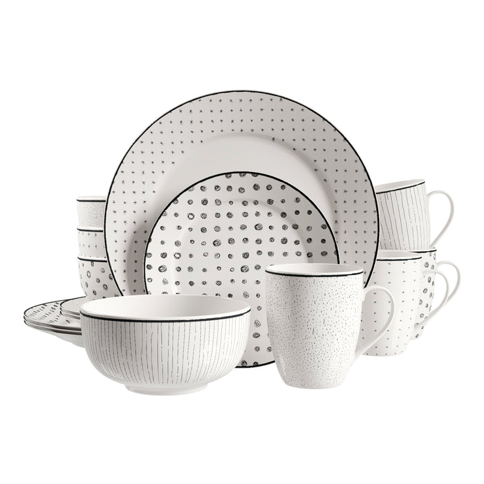H2K Ensemble de Vaisselle Sketch en Porcelaine 12 Morceaux