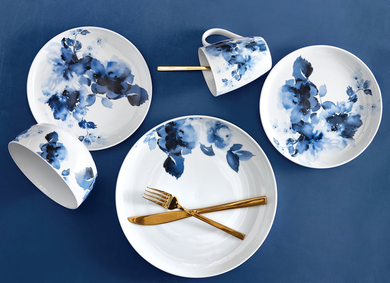 Ensemble de Vaisselle 16 Morceaux H2K Midnight Roses en Porcelaine