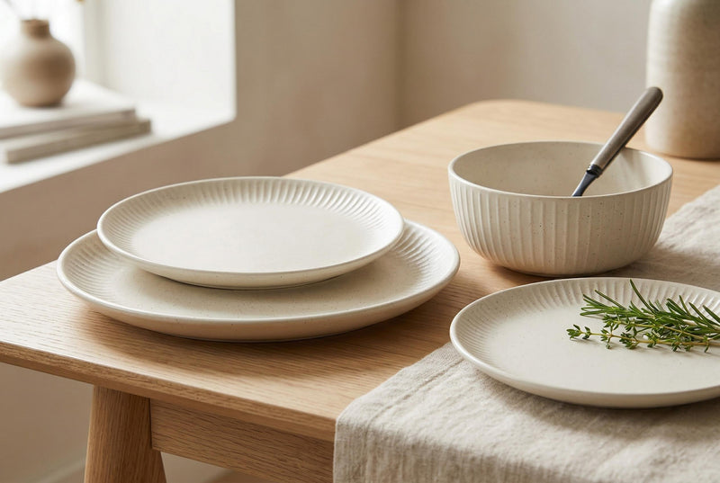 Ensemble de Vaisselle H2K Sesame 12 Morceaux en Gres Texture